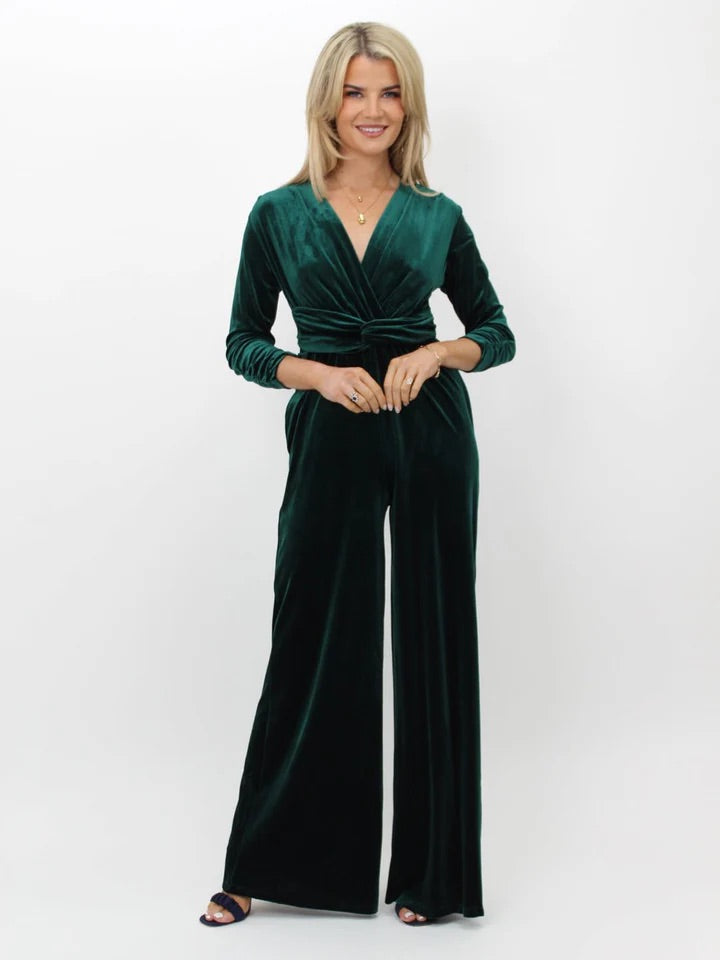 Sophia green velvet jumpsuit