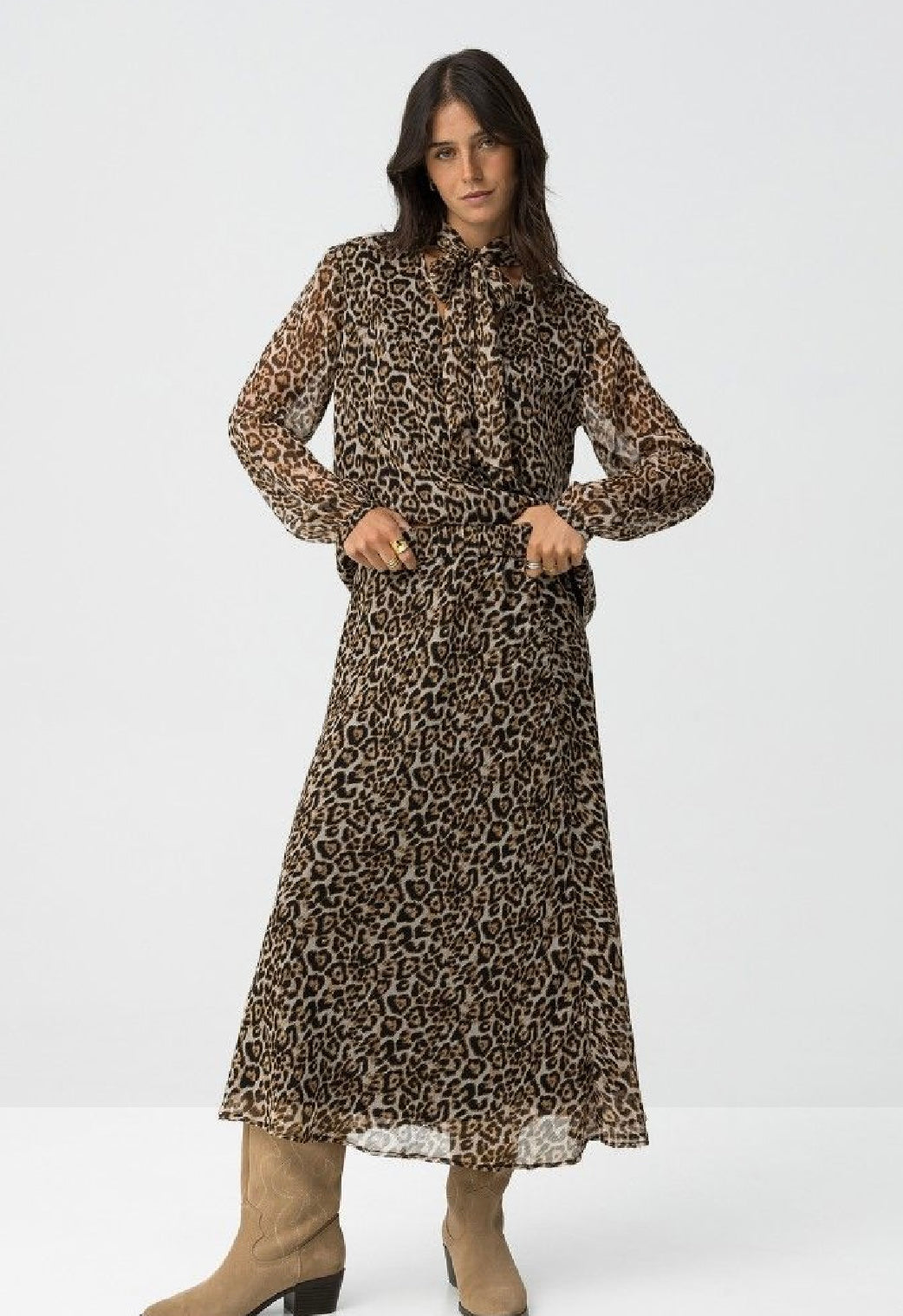 Dalmata leopard elasticated waist midi skirt