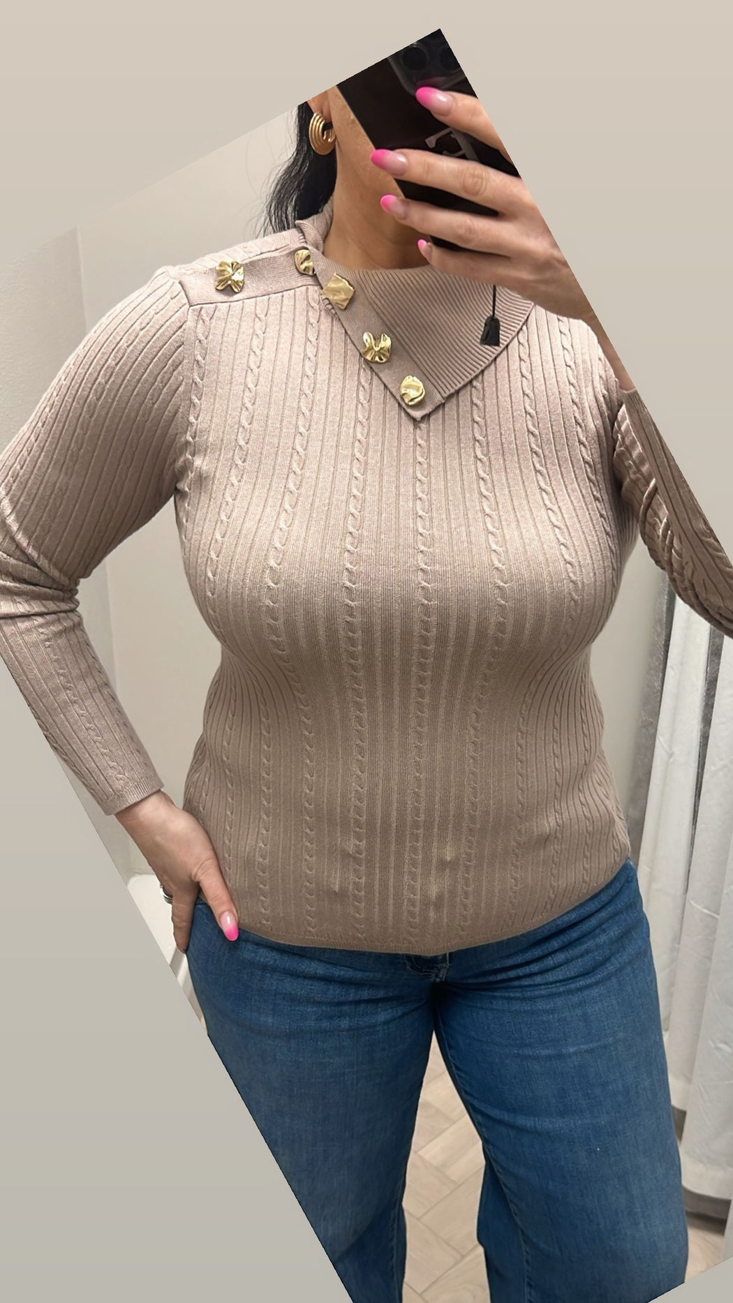 Guess beige jumper with  gold button detail w6rr07z2yk2-AIOL