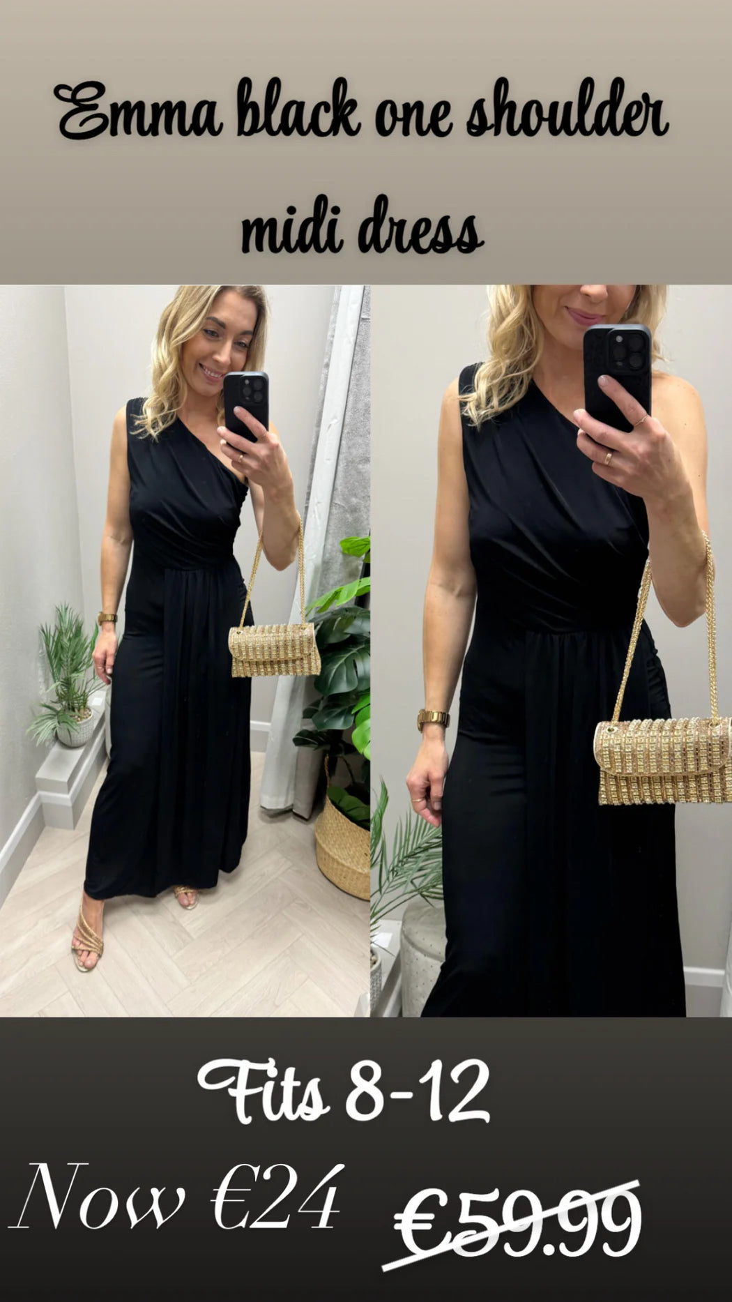 Emma black one shoulder midi dress