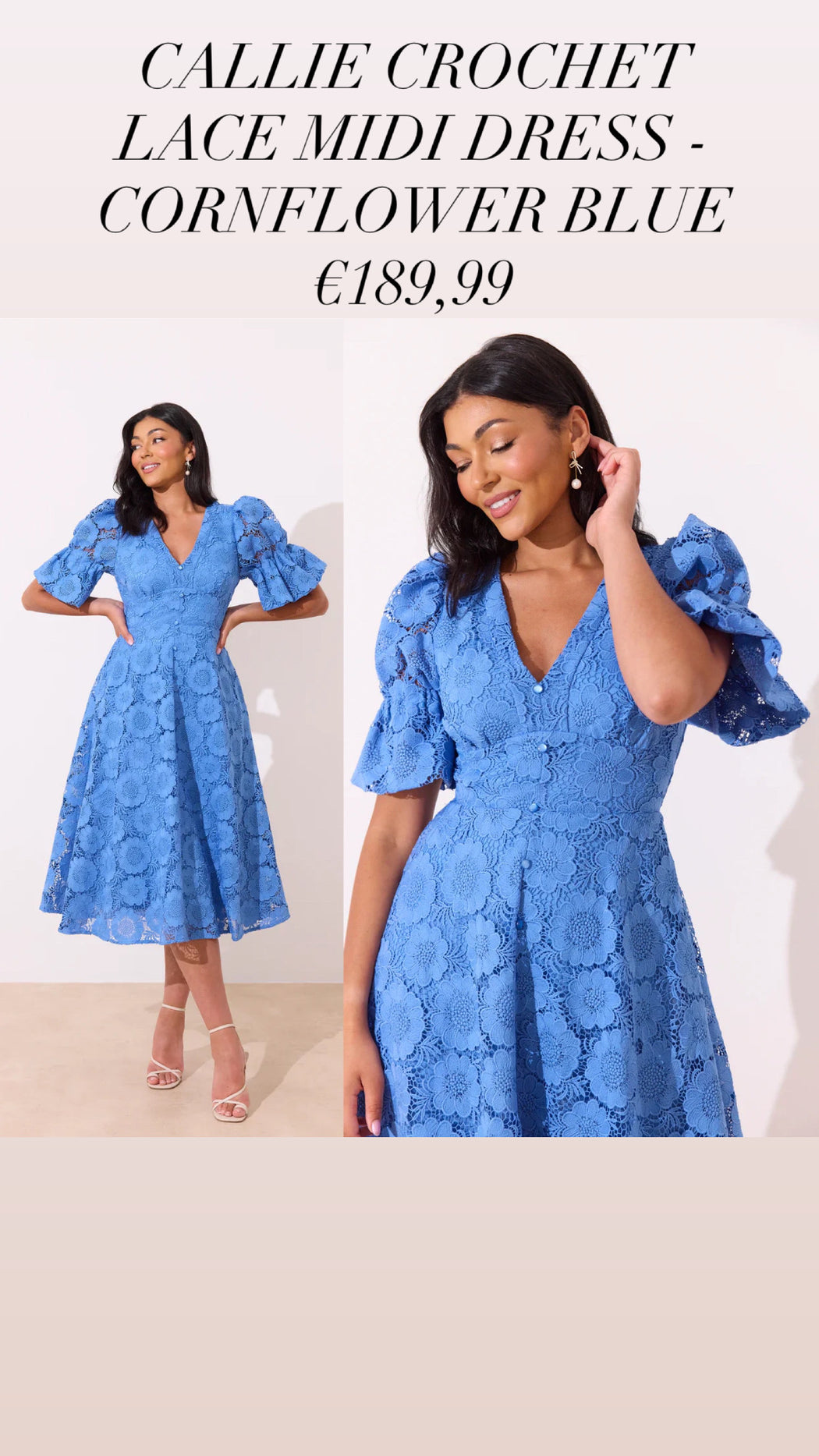 CALLIE CROCHET LACE MIDI DRESS - CORNFLOWER BLUE