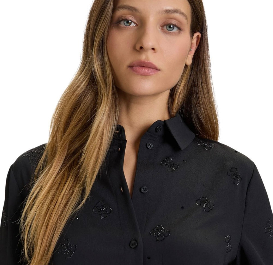 Guess black flore logo embellished shirt