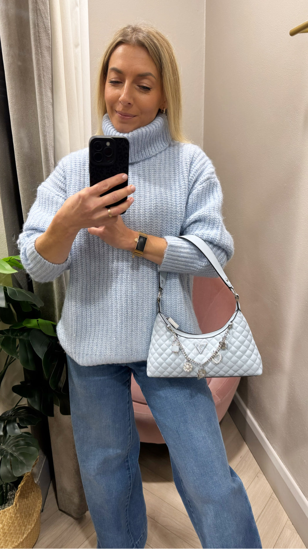 Guess misty blue everlee mini shoulder bag