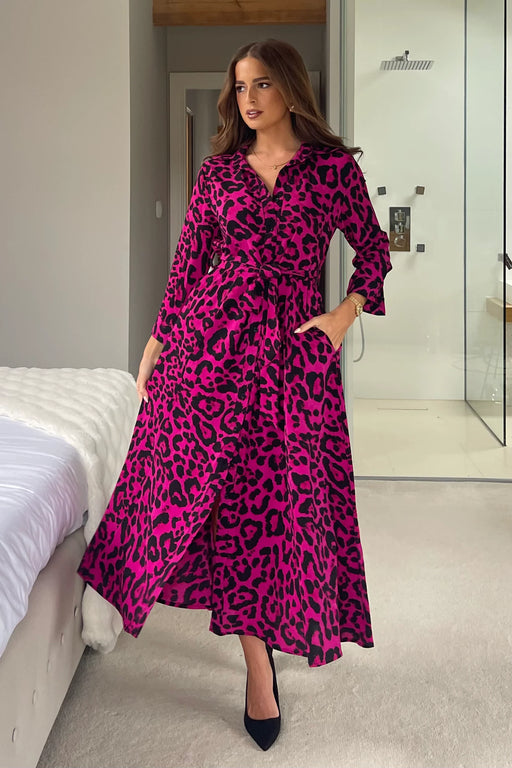 Angela Pink Animal Shirt Maxi Dress