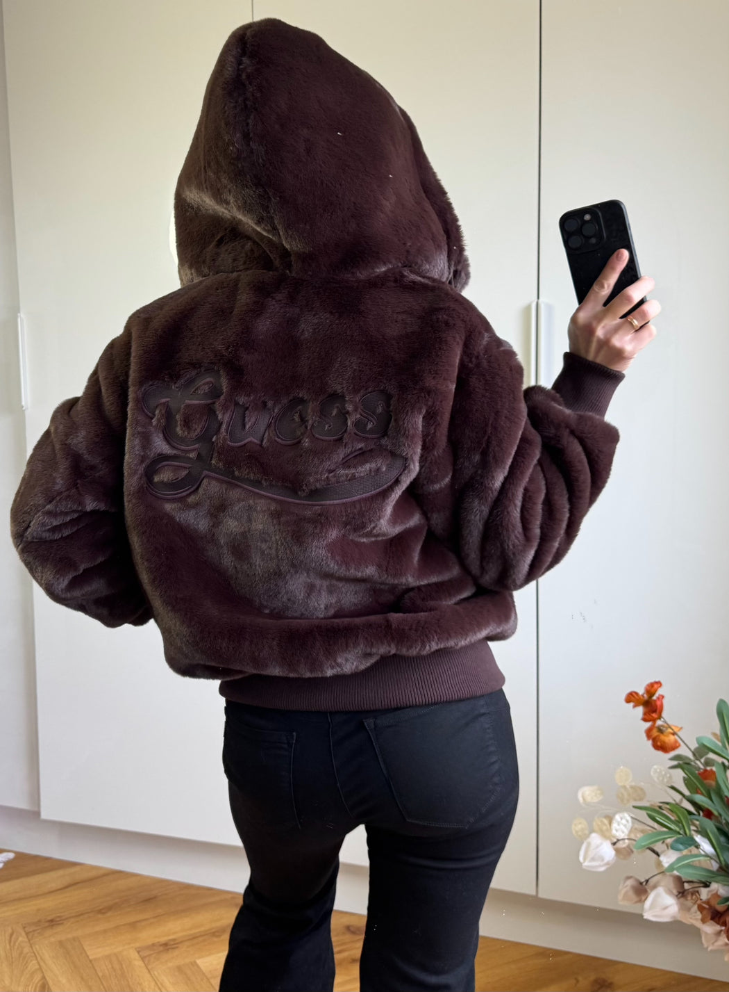 Guess brown lucrezia faux fur jacket w5bl66w3890