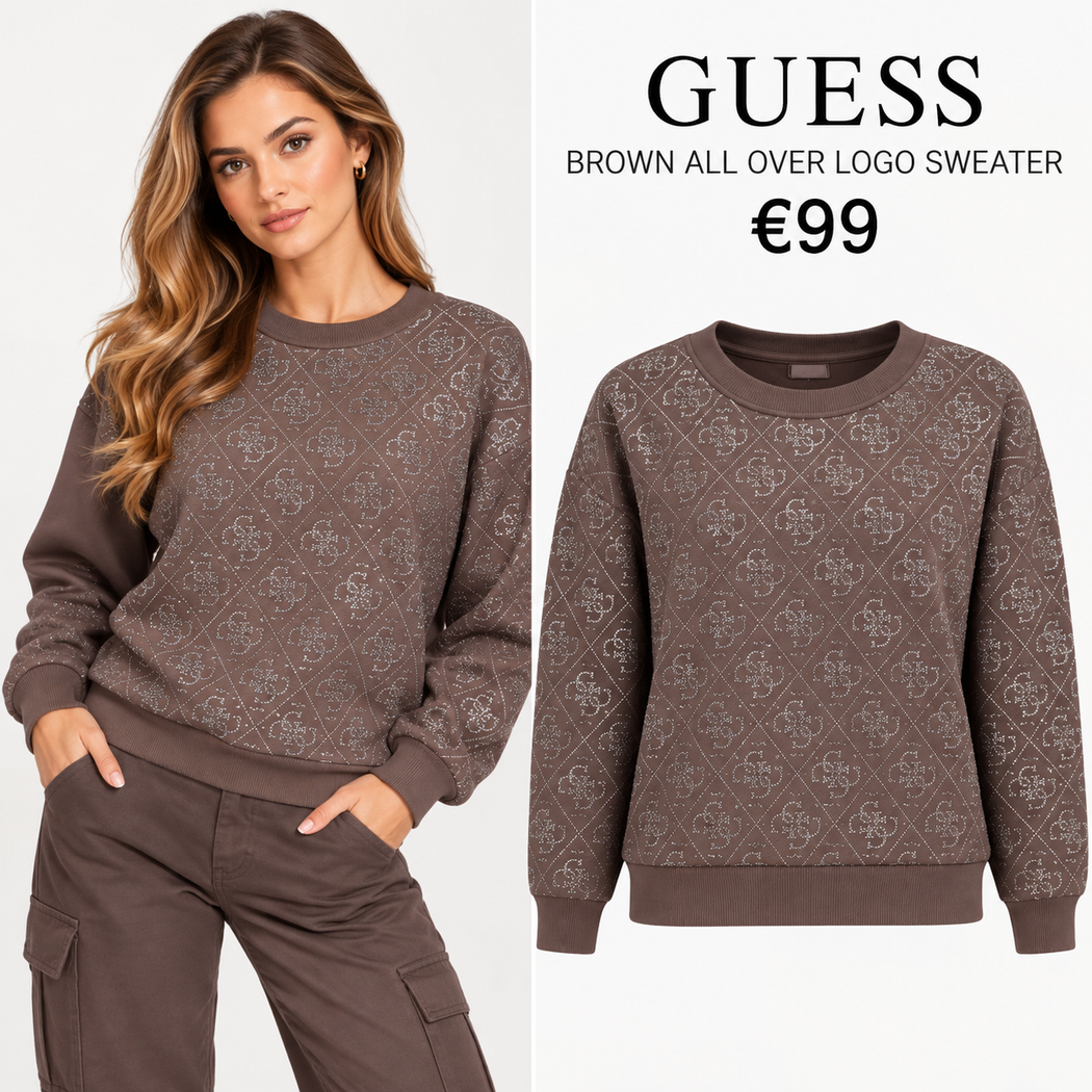 Guess brown  all over logo sweater w6bq14k6060