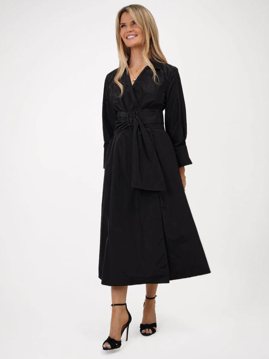 BLACK PENELOPE TAFFETA MIDI DRESS
