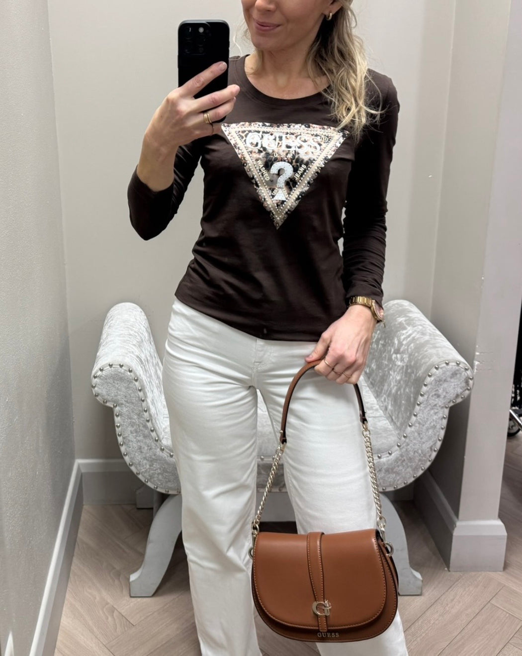 Guess brown long sleeved top w6r133j1314-GIEA