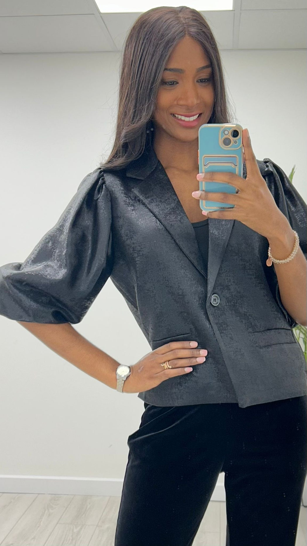 Black Puff sleeve jacket