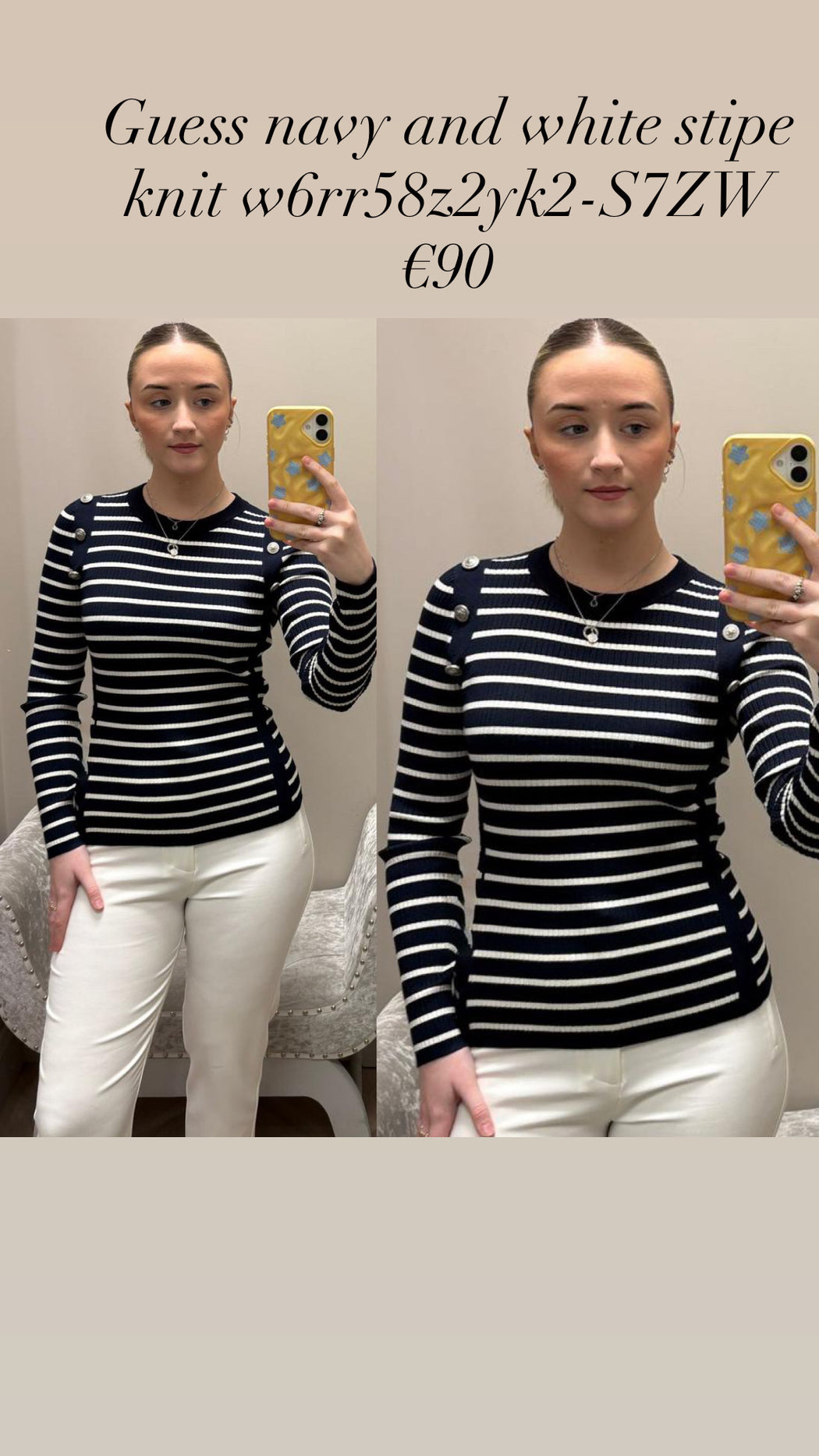 Guess navy and white stipe knit w6rr58z2yk2-S7ZW