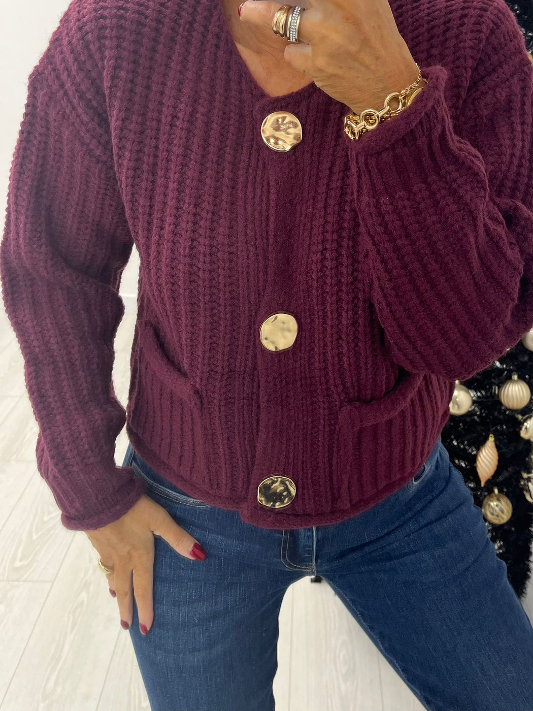 Jazz wine  button knit cardi