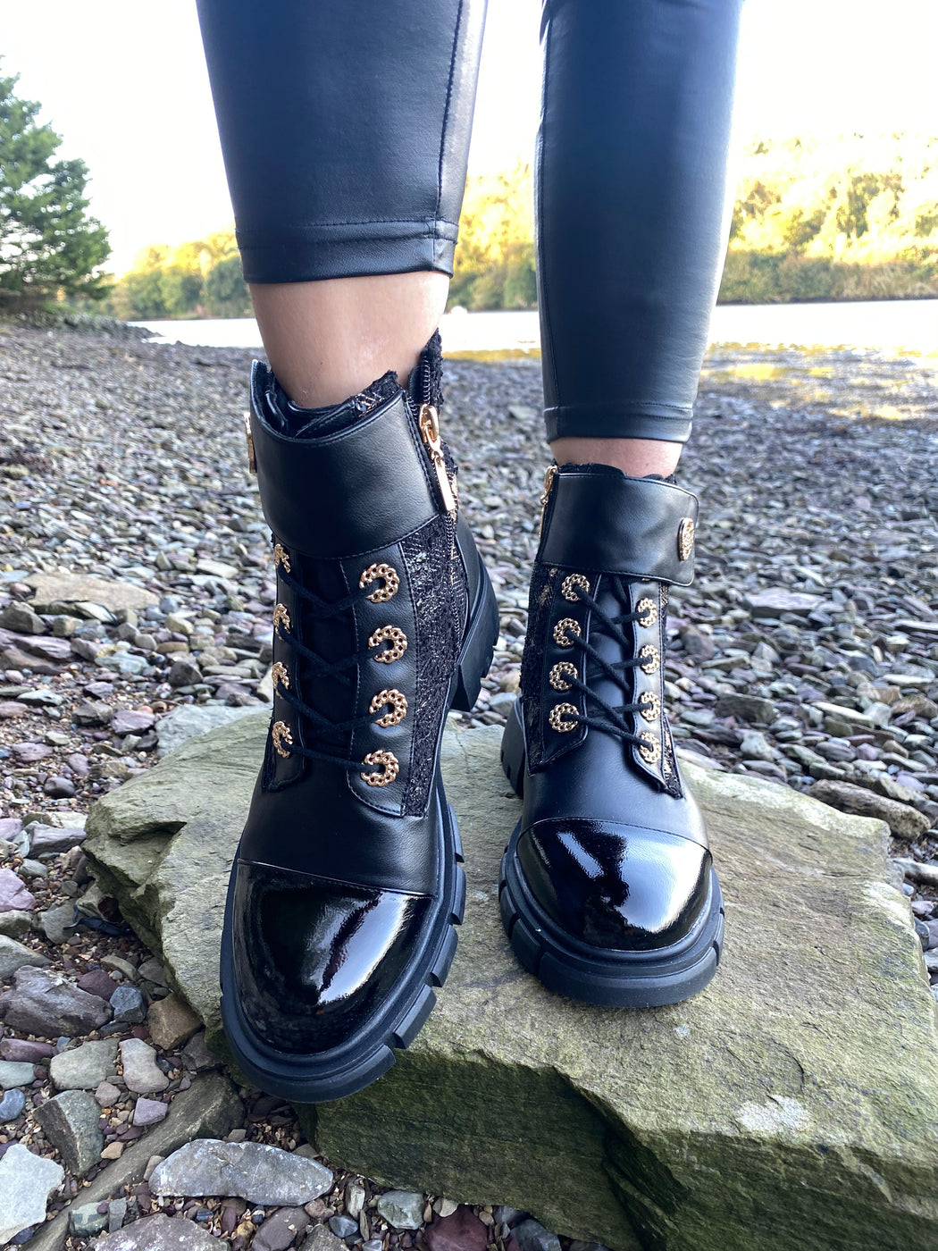 Feeny schwarz black tartan boots