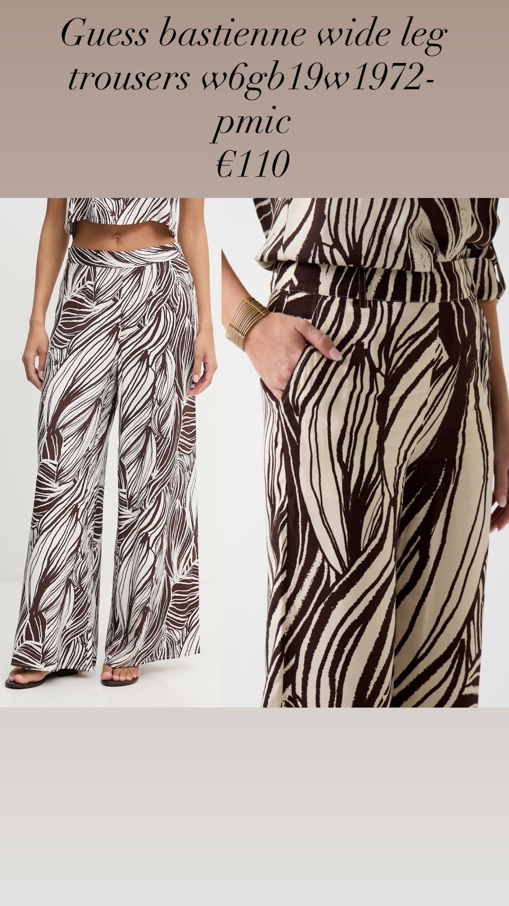 Guess bastienne wide leg trousers w6gb19w1972- pmic