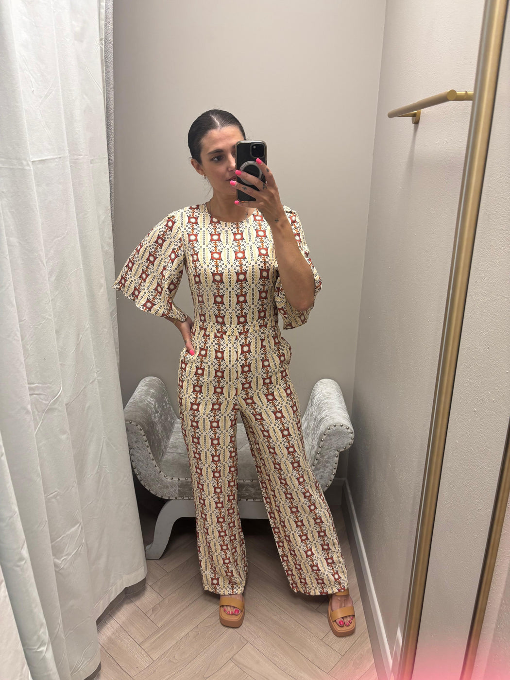 Cleo cream print traffic jumpsuit