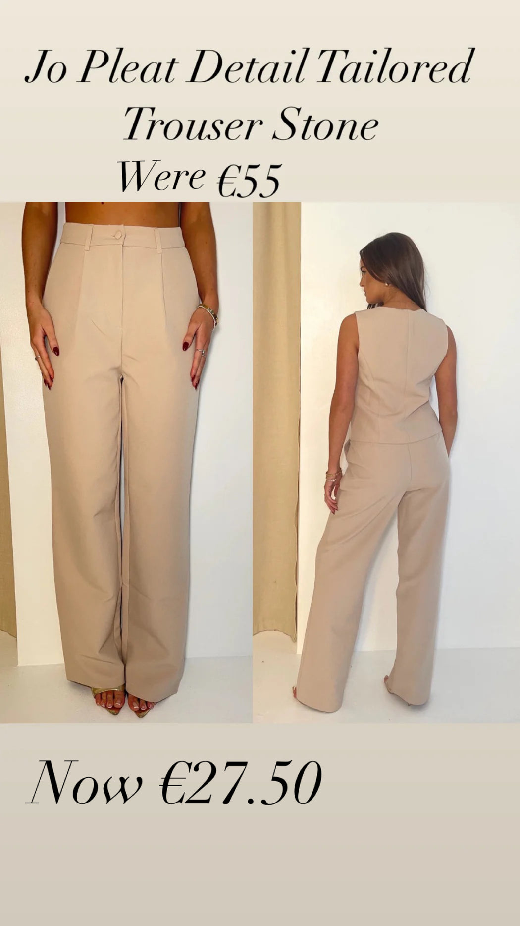 Jo Pleat Detail Tailored Trouser Stone