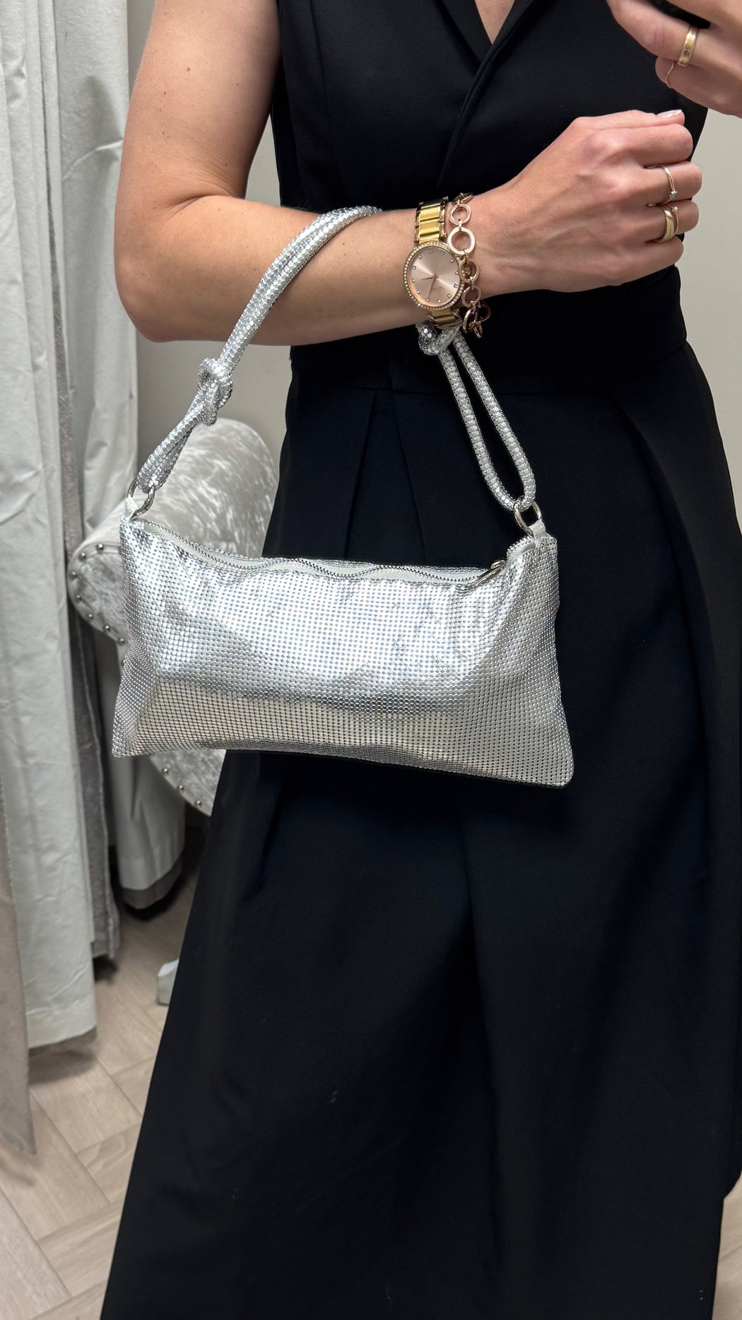 Glamour metallic-silver evening bag