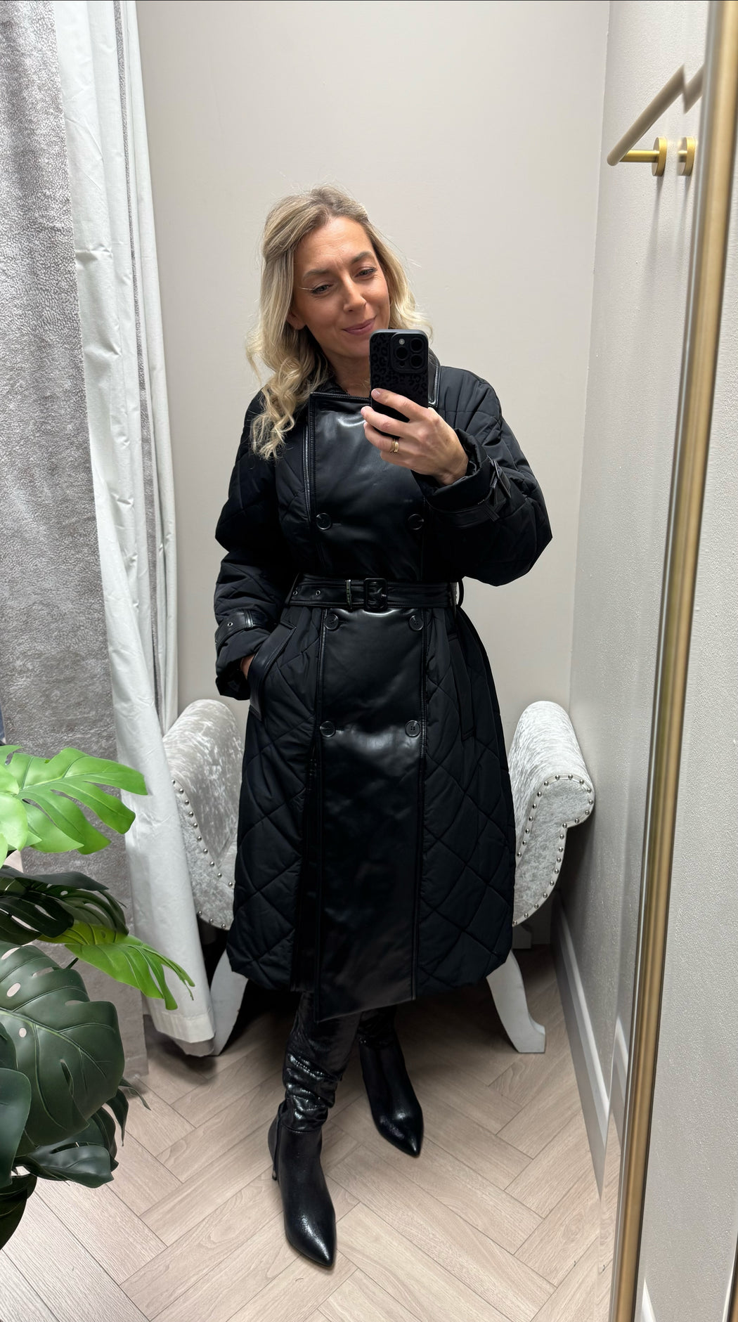 Guess Alexane faux leather mix Quilted Trench Coat. W5BL36W4070