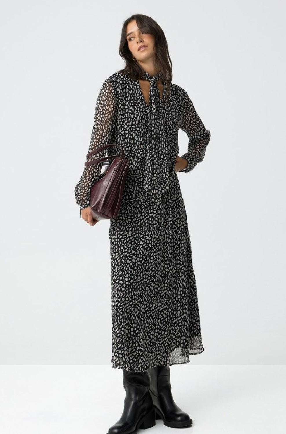 Dalmata polka dot elasticated waist midi skirt