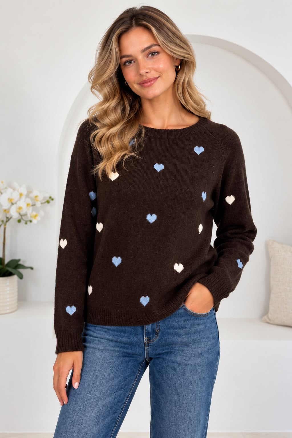 Jennie brown  Heart Polka Knit Jumper