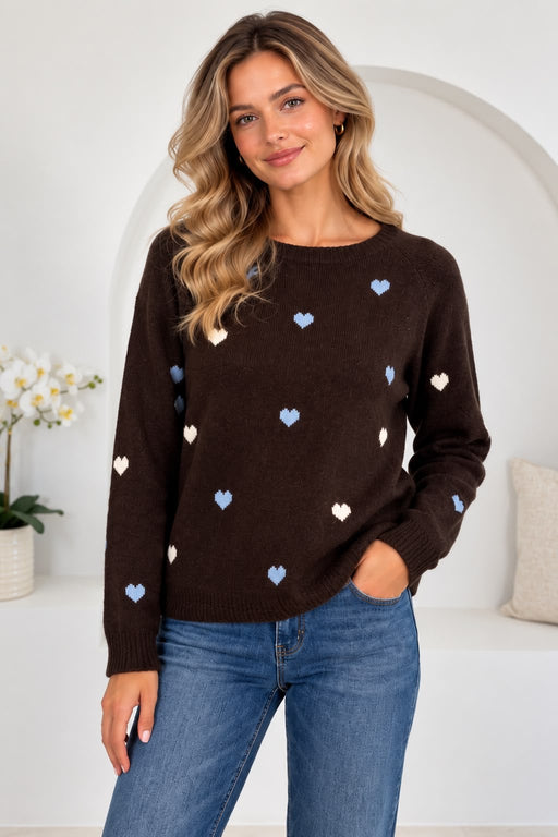 Jennie brown  Heart Polka Knit Jumper