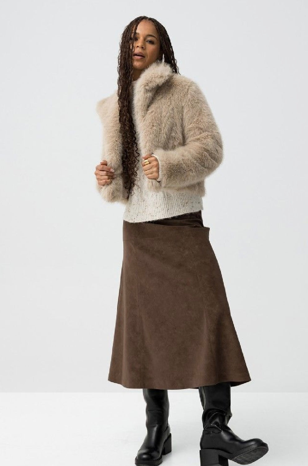 Thretha champagne faux fur jacket