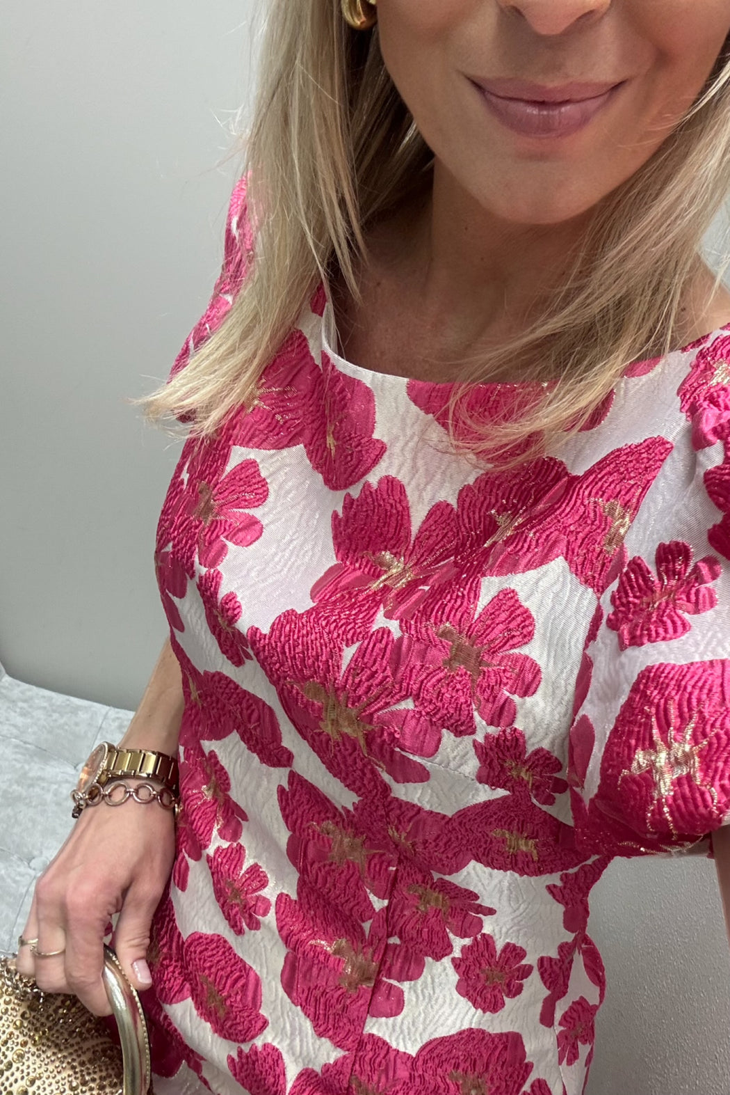 Katelyn pink jacquard shift dress