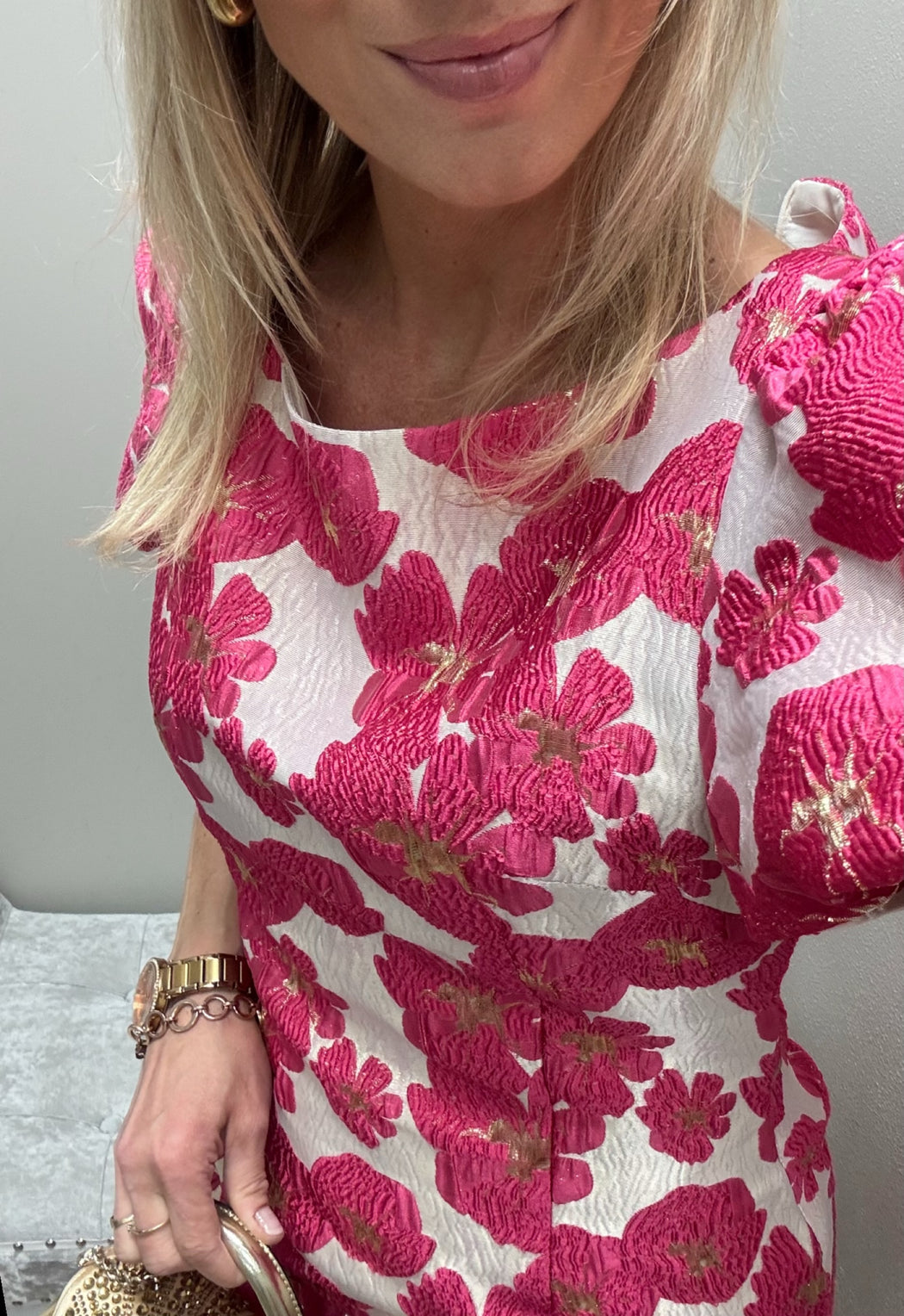 Katelyn pink jacquard shift dress