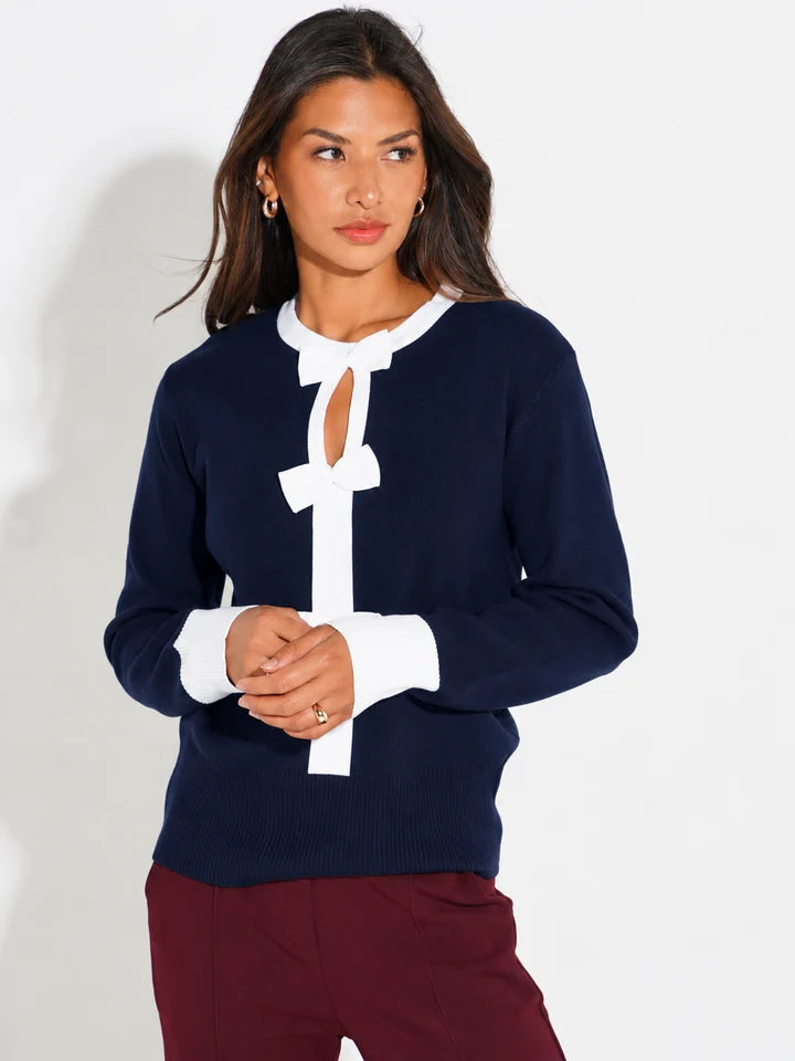 Navy aspen bow knit