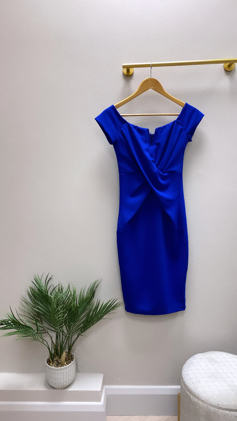 Halo Off The Shoulder Twist Detail Midi Dress Cobalt