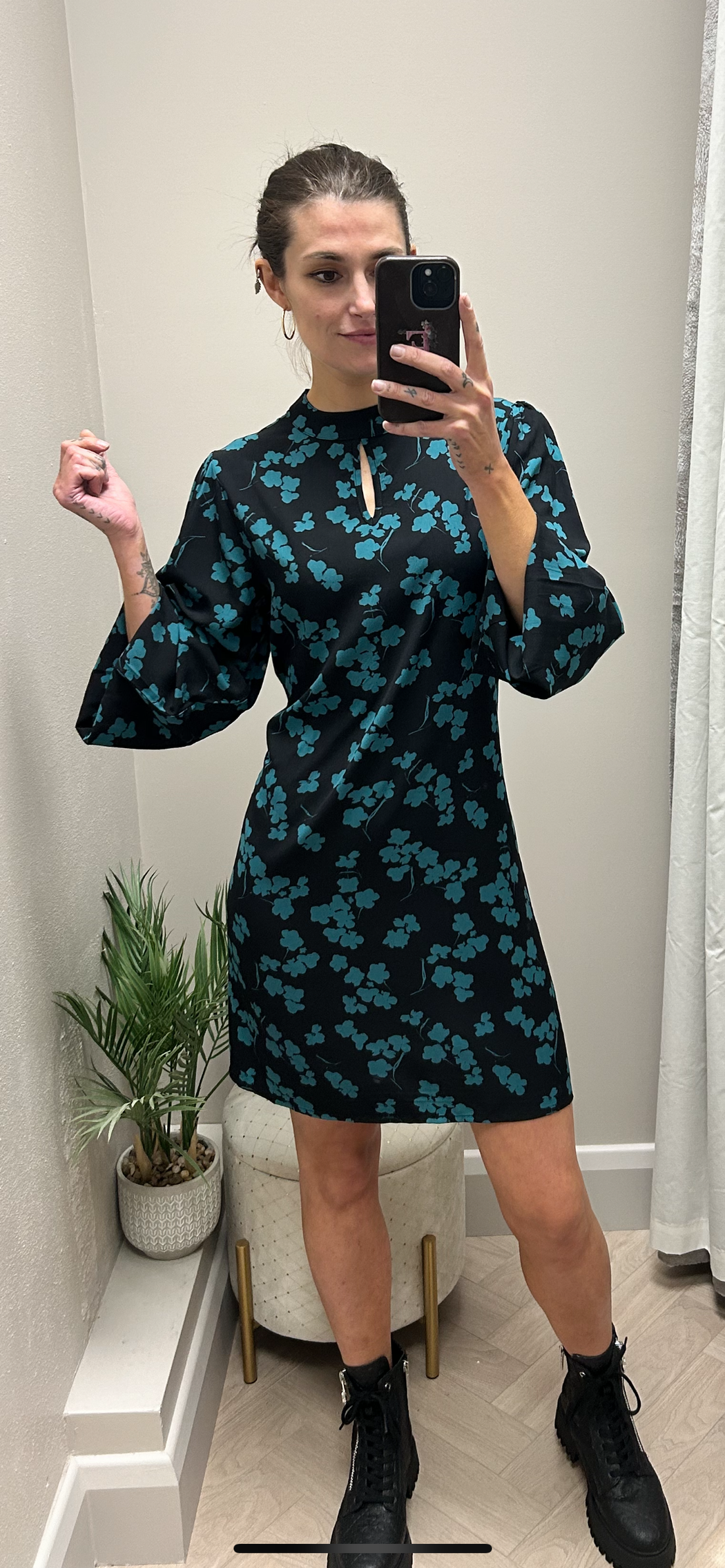 Blueberry teal black shift dress