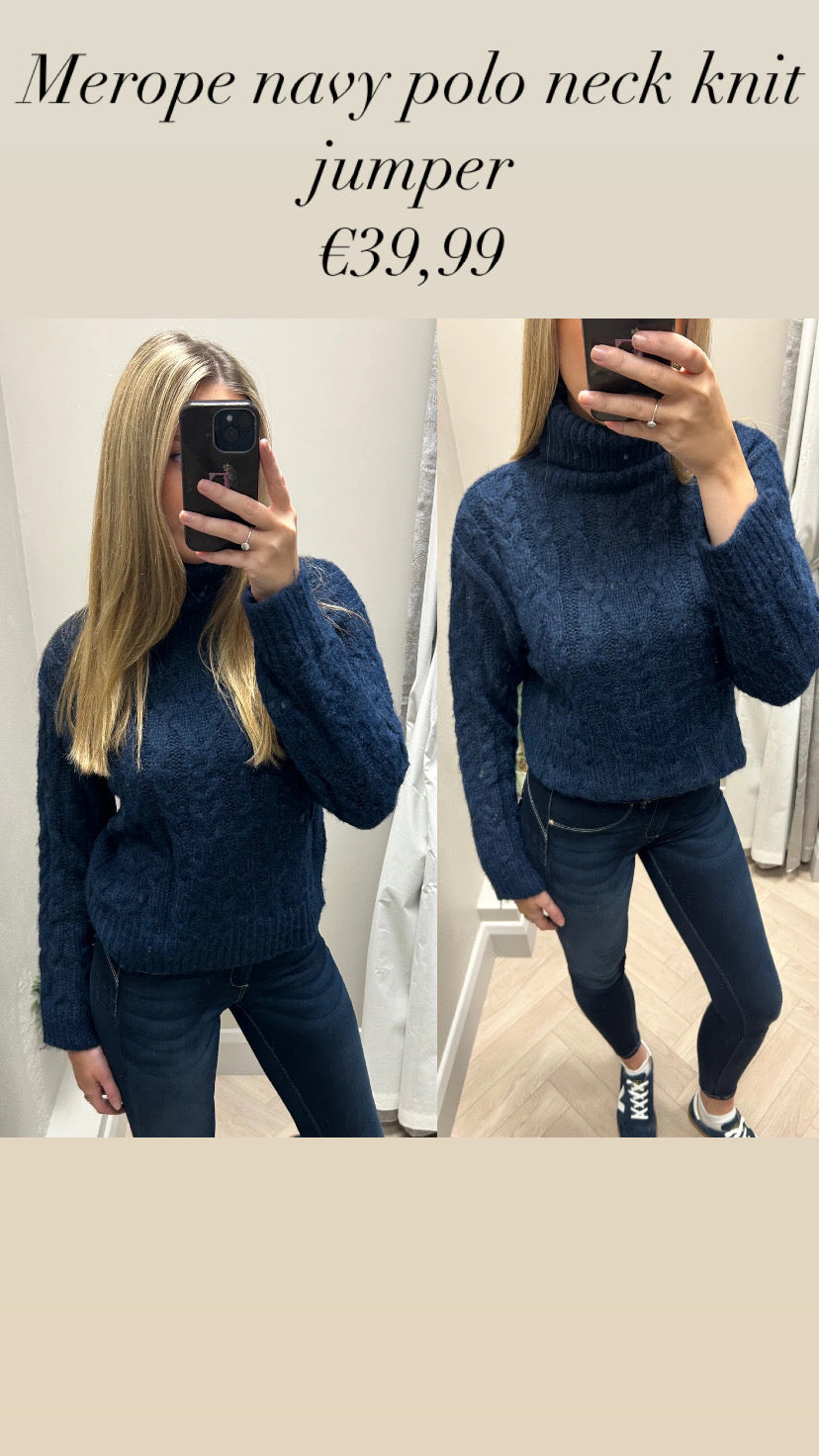 Merope navy polo neck knit jumper