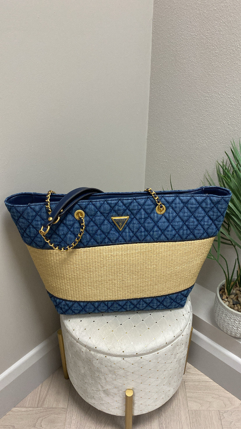 Guess natural denim delfa tote bag QD932823