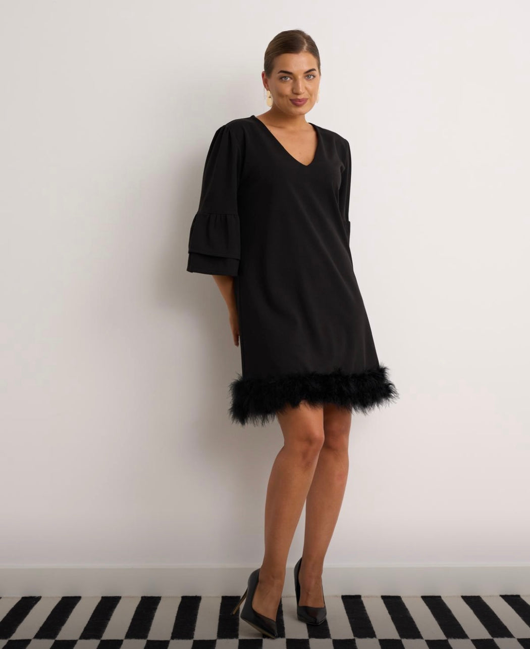Kylie black fur trim dress