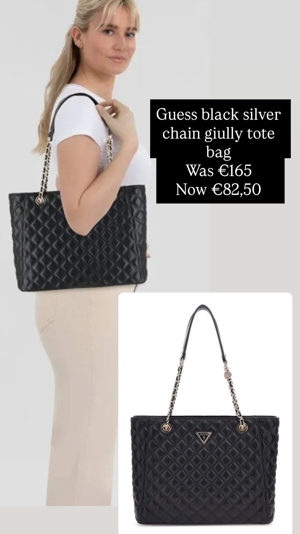 Guess black  silver chain giully tote bag QG874823