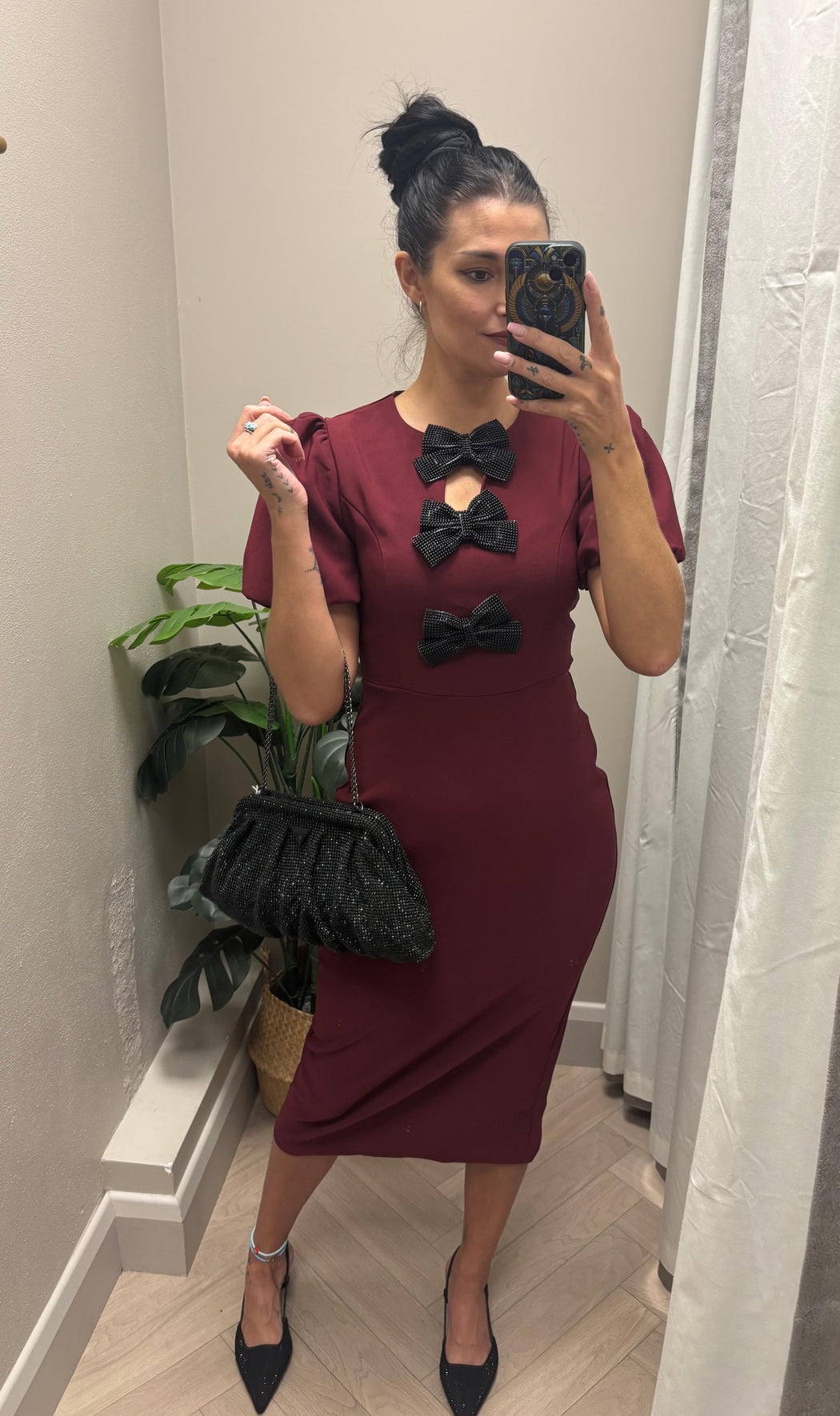 Emma Cut Out Bow Midi Dress Berry