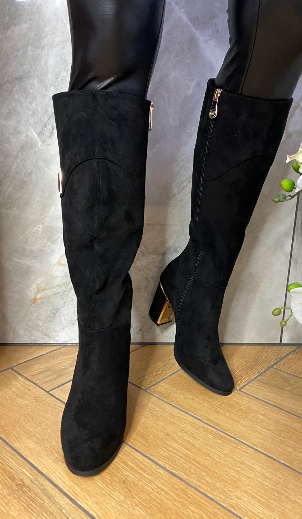 Haffar one ink black knee high boots