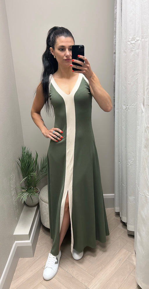 Khaki cream stripe maxi
