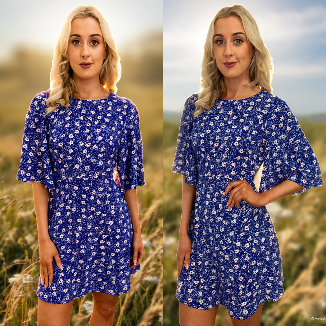 Traffic People Misty blue Ditzy Floral Print Dress