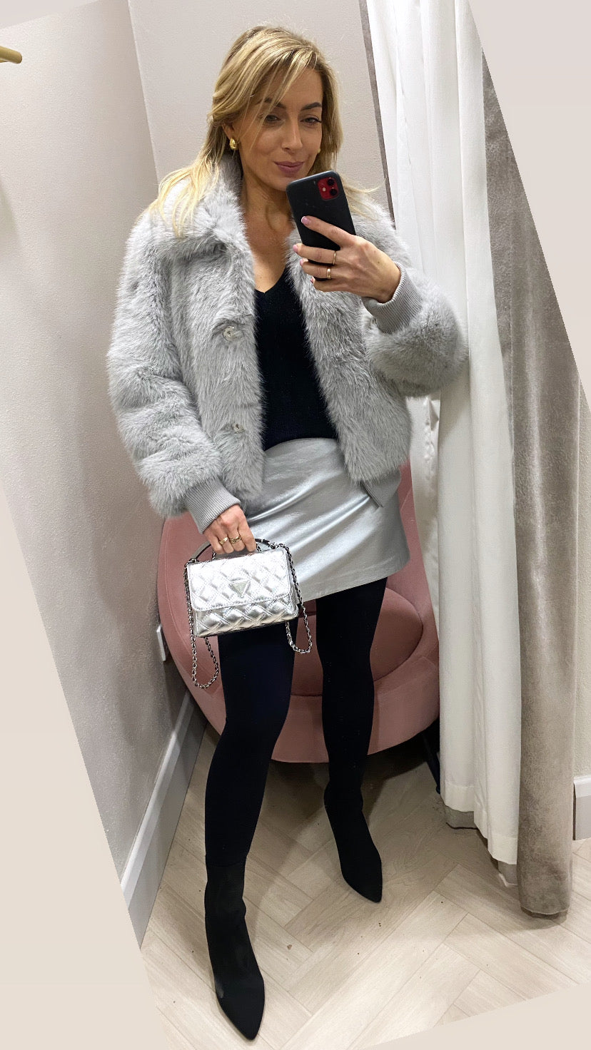 Faux fur grey guess bomber