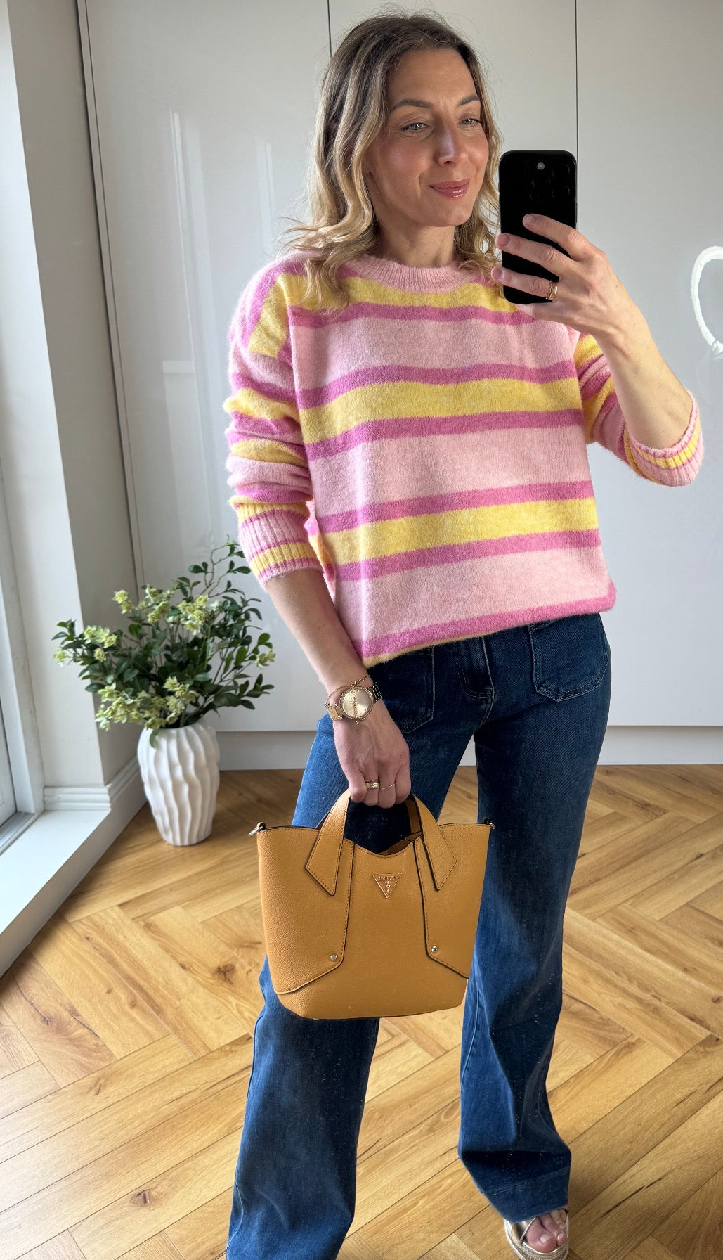 Anita pink stripe knit