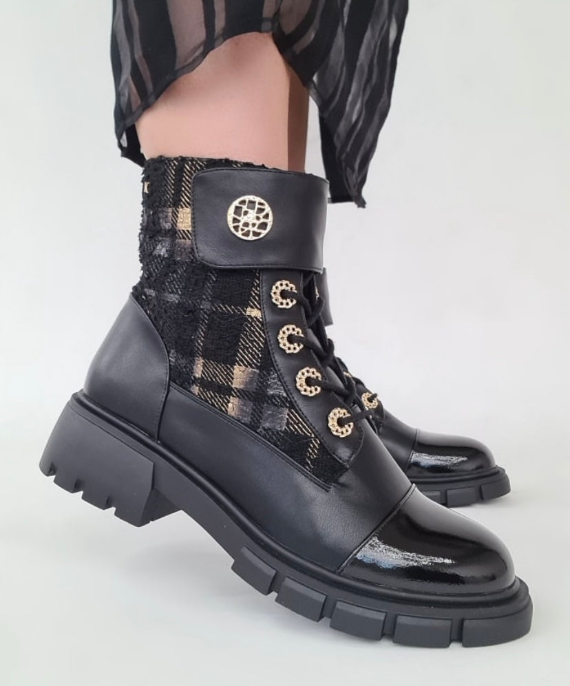 Feeny schwarz black tartan boots