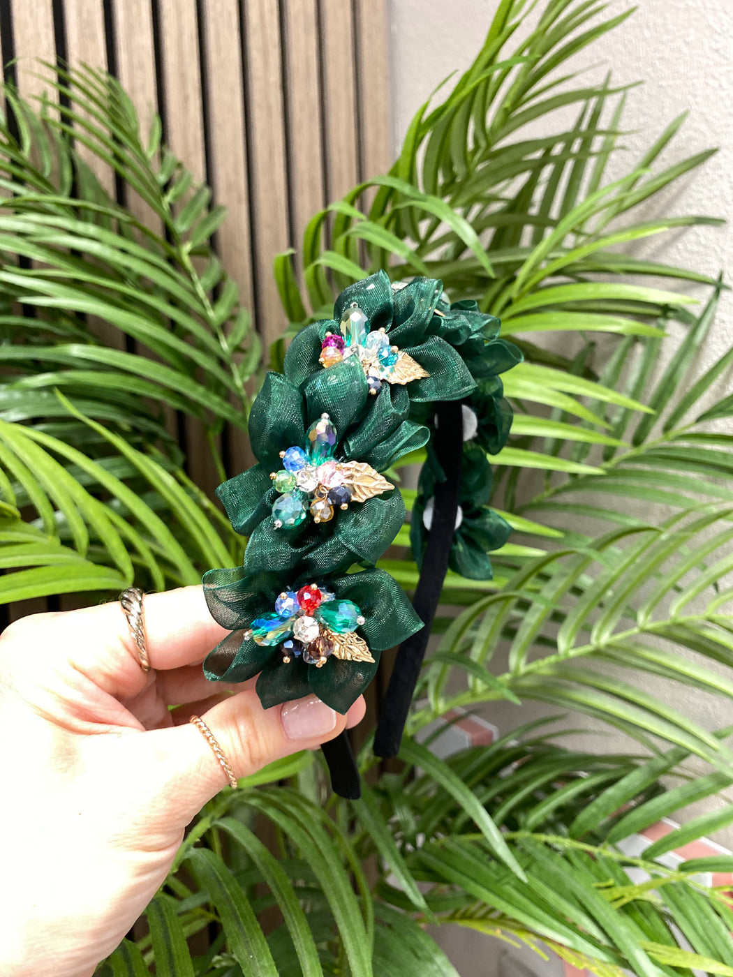 Forest green leaf hairband