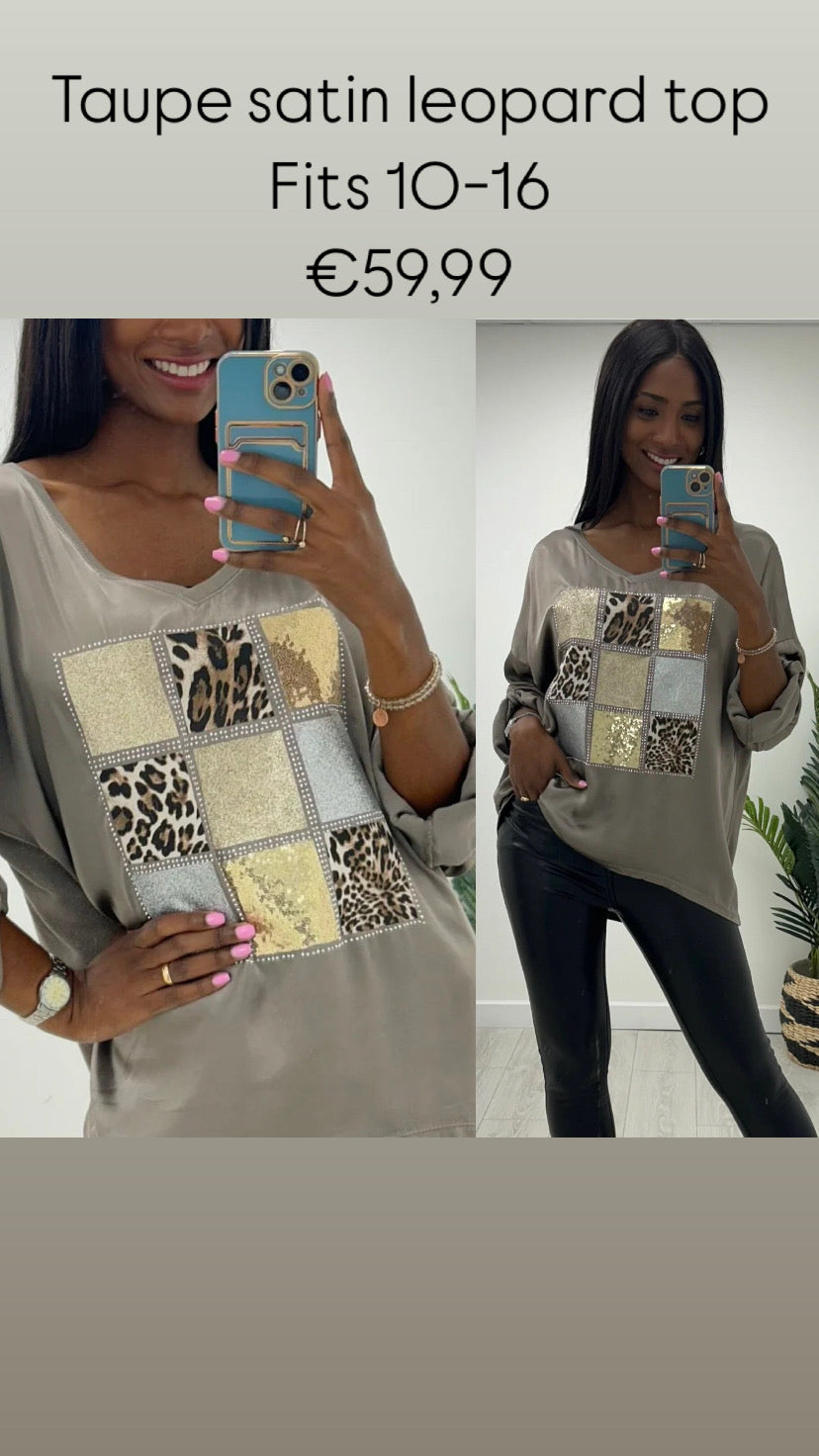 Taupe satin leopard top