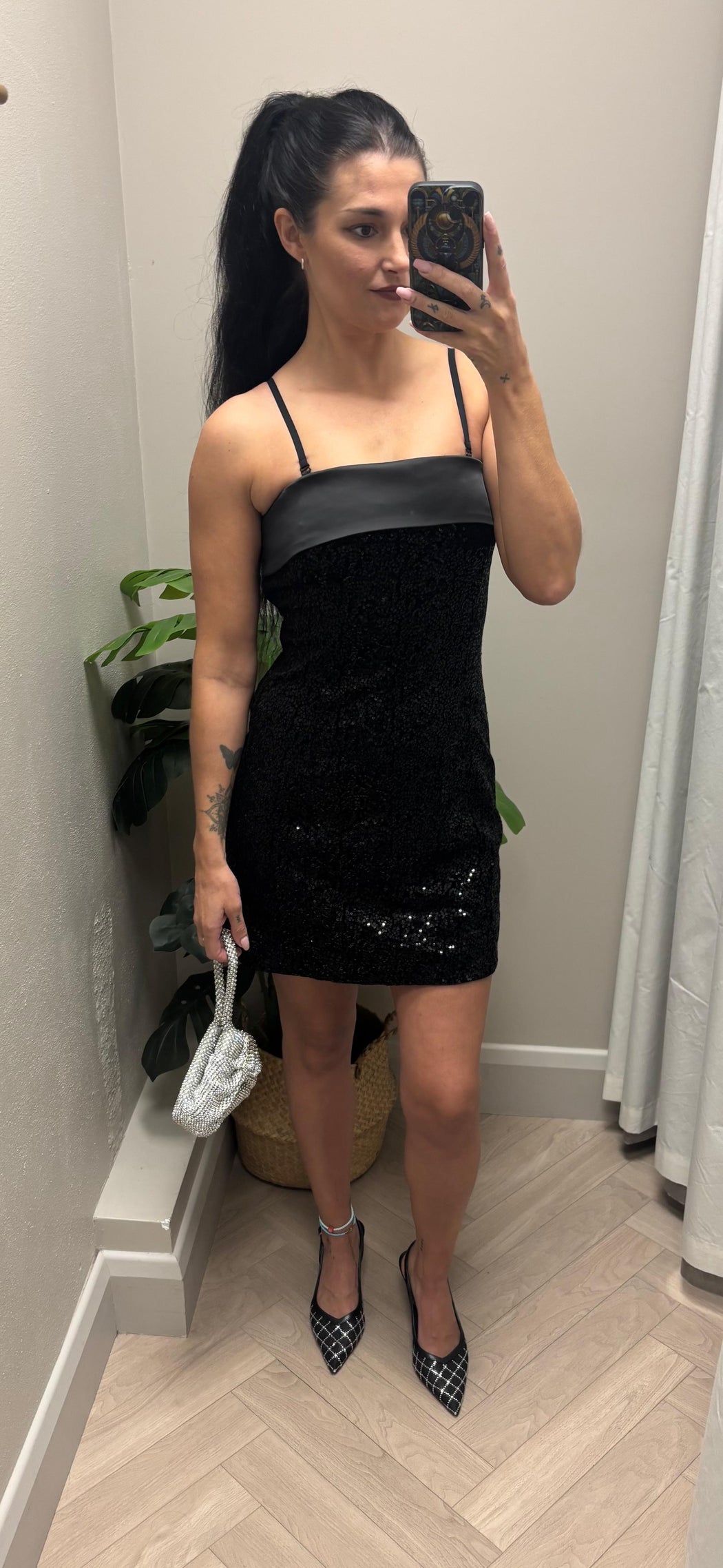 Guess gia mini sequins black dress w6bk45k6923