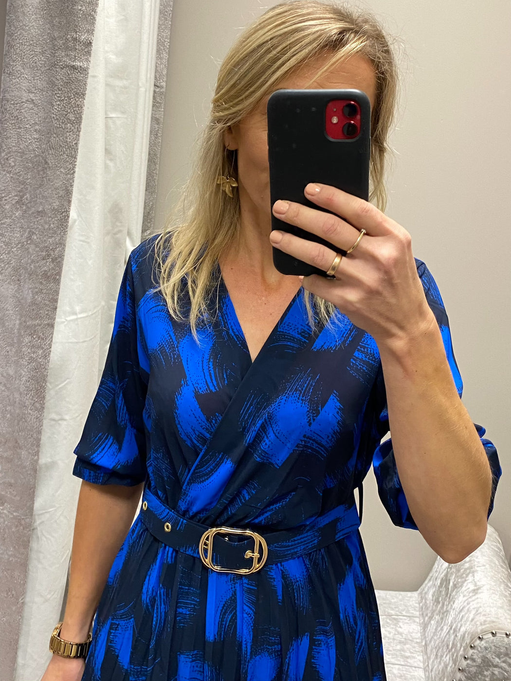 POSITANO BlUE NAVY PRINT  MIDI DRESS