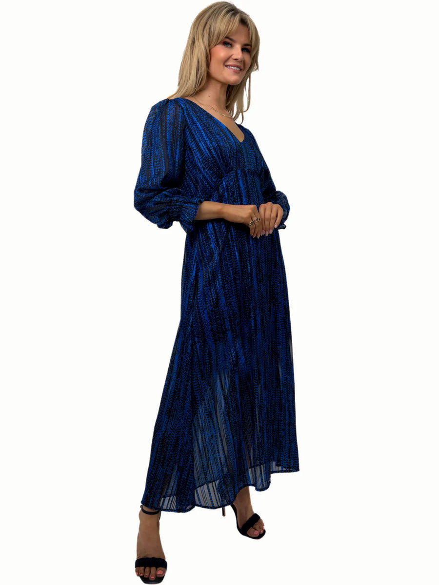 STREASA BLUE PRINT MIDI DRESS