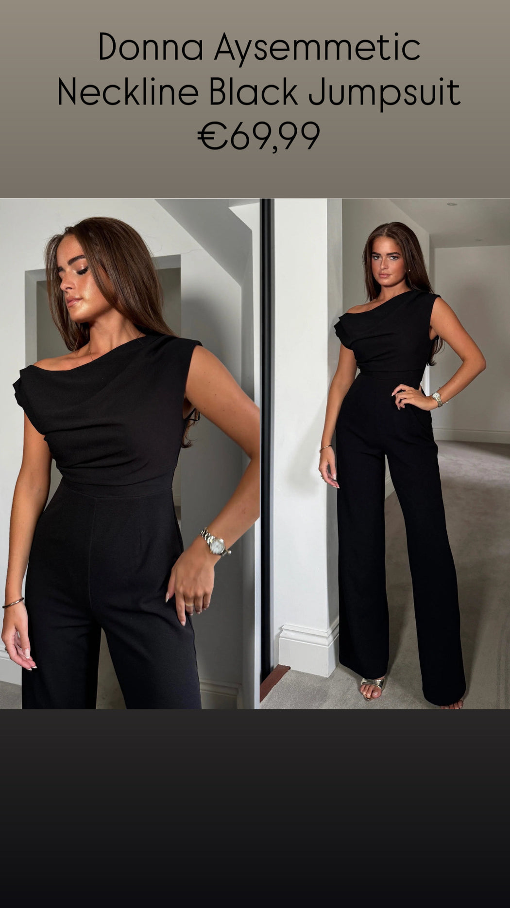 Donna Aysemmetic Neckline Black Jumpsuitb