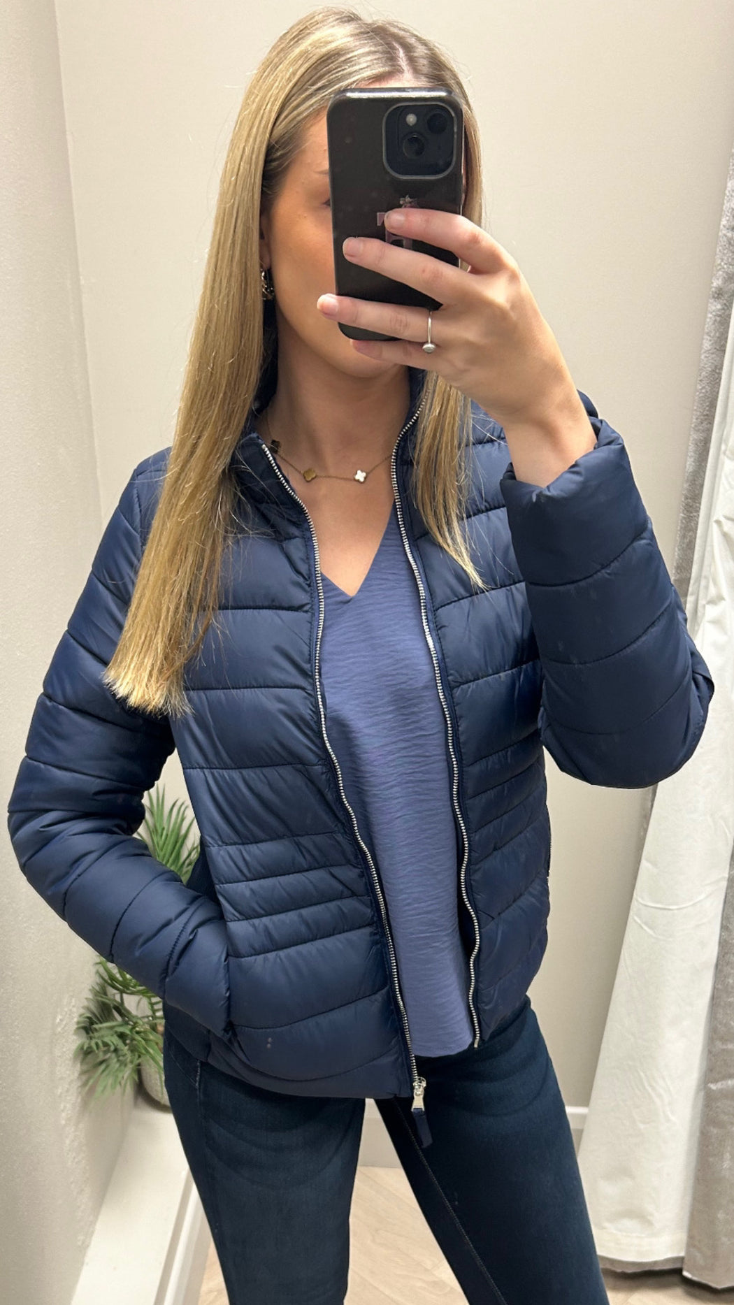 Evelyn navy puffa jacket