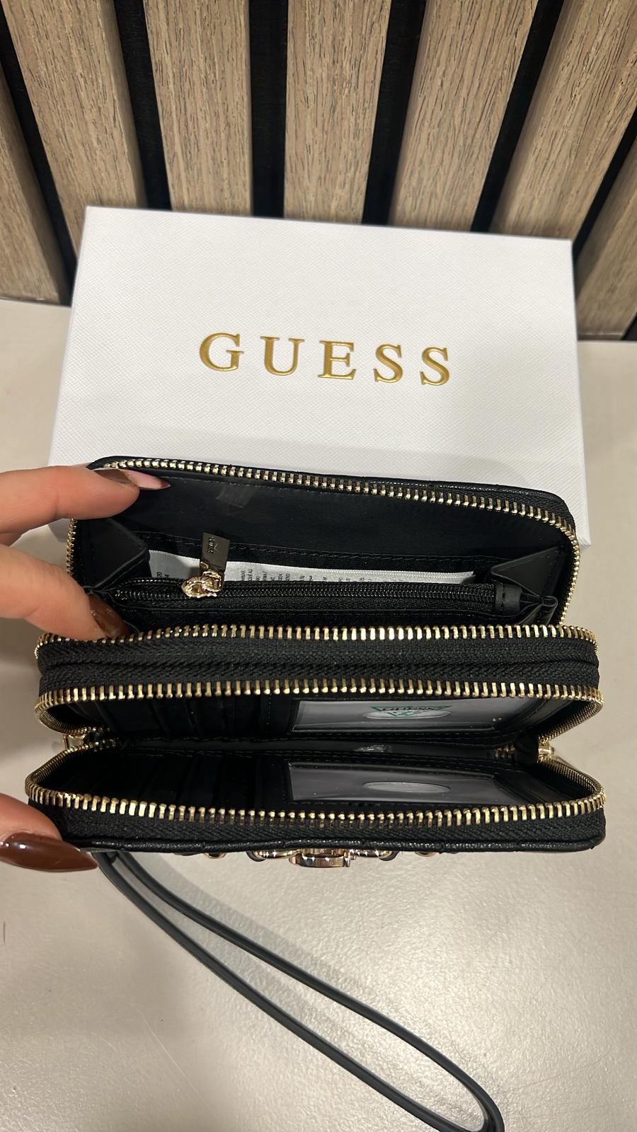 Qg8424164 guess black double zip nadira wallet