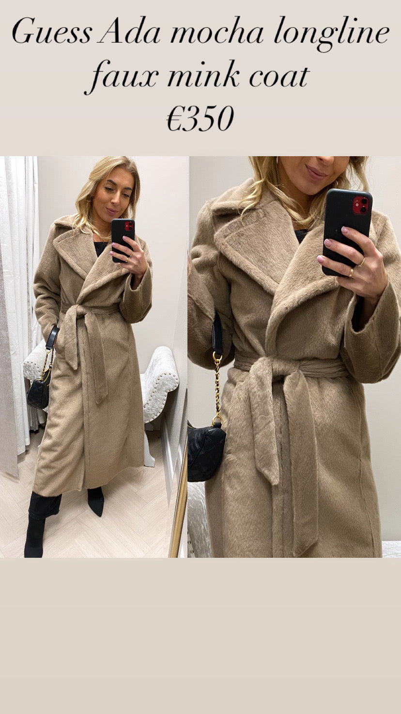 Guess Ada mocha longline faux mink coat